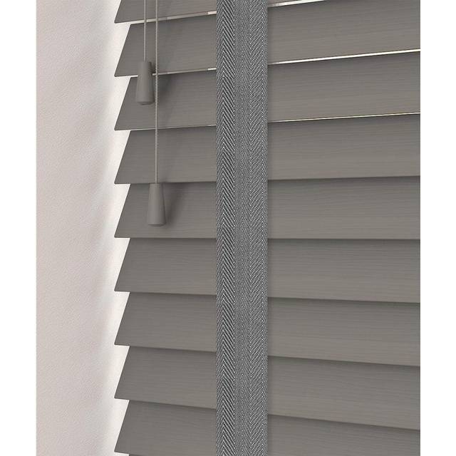 Faux Wood Venetian Blinds with Tapes - Smooth Grey / 190cm - White