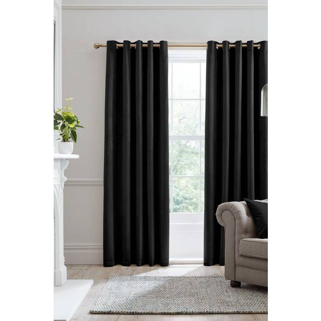 Laurence Llewelyn-Bowen Montrose Black Blackout, B 66 x L 90 (168 x 229 cm), sammet vardagsrum och sovrum, termiska/öljettgardiner, polyester