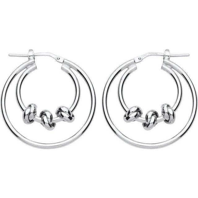 Jewelco London Ladies Sterling Silver Triple Knot Double Hoop Earrings 29mm - ER84