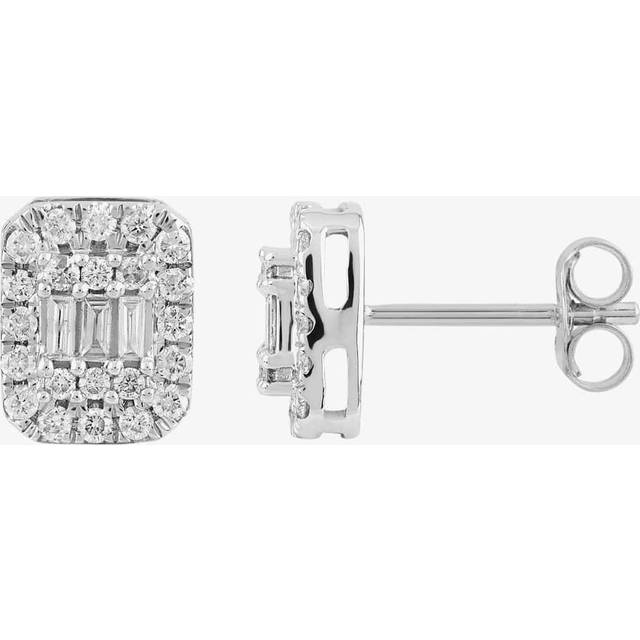 9ct White Gold 0.50ct Baguette Brilliant Cut Diamond Stud Earrings THE24394-50 - Silver