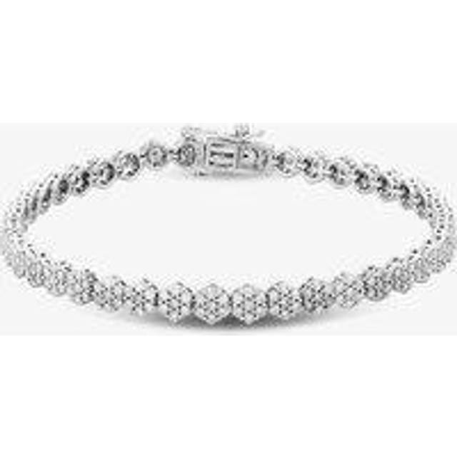 9ct White Gold 3.00ct Diamond Flower Cluster Tennis Bracelet THB23595-300 - Silver