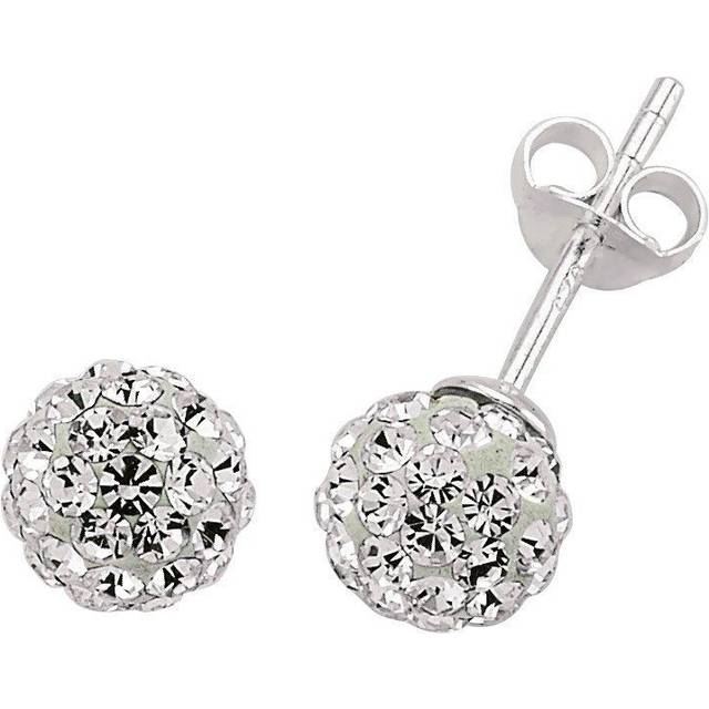 Jewelco London Ladies Sterling Silver Crystal Disco Ball Stud Earrings - GVE142