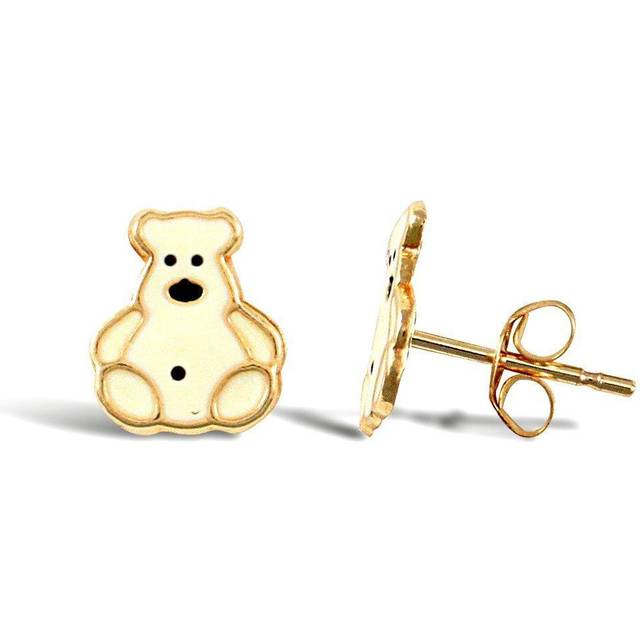Jewelco London Ladies 9ct Yellow Gold White Enamel Polar Bear Stud Earrings - JES279