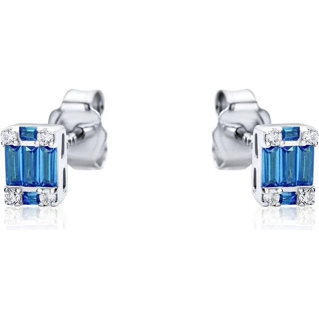 Jewelco London Rhodium Plated Sterling Silver Blue Cubic Zirconia Illusion Solitaire Cluster Stud Earrings - RE42794SP