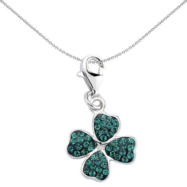 Jewelco London Sterling Silver Green Crystal 4 Leaf Clover Charm - CM114