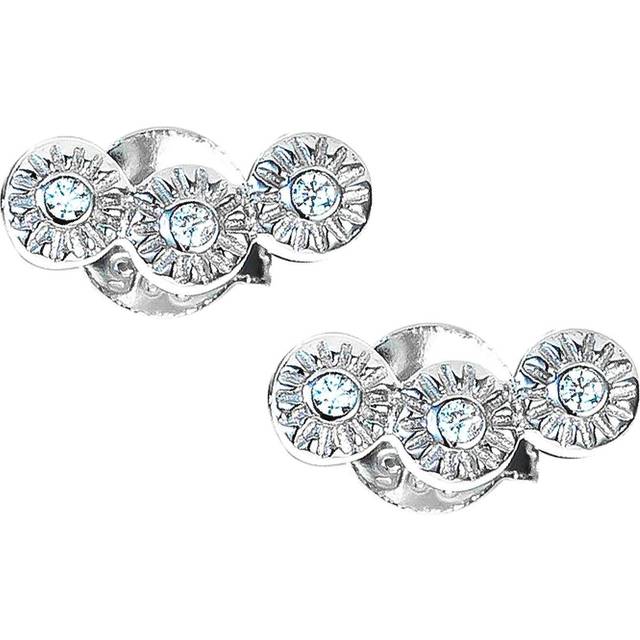 Jewelco London Rhodium Plated Sterling Silver White Cubic Zirconia Trilogy Illusion Set Stud Earrings - RE40124