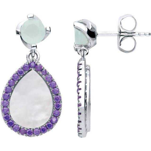 Jewelco London Ladies Sterling Silver Purple pear Cubic Zirconia Halo Tears of Joy Drop Earrings - GVE623
