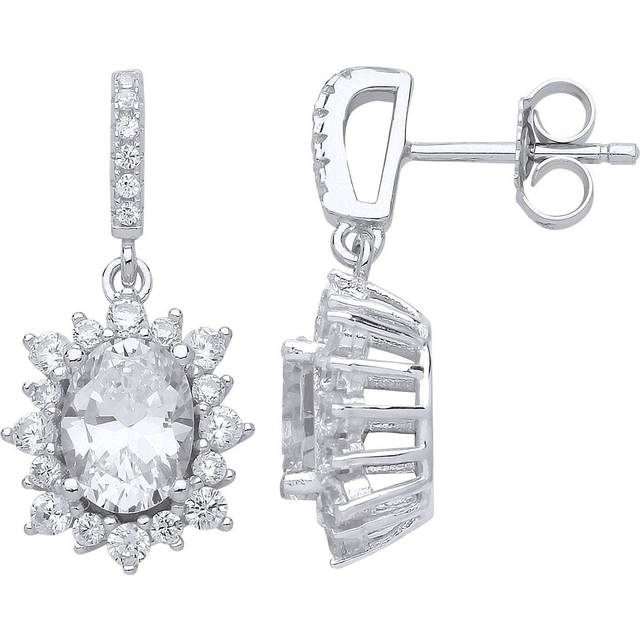 Jewelco London Ladies Sterling Silver oval Cubic Zirconia Sunshine Cluster Solitaire Drop Earrings - GVE583