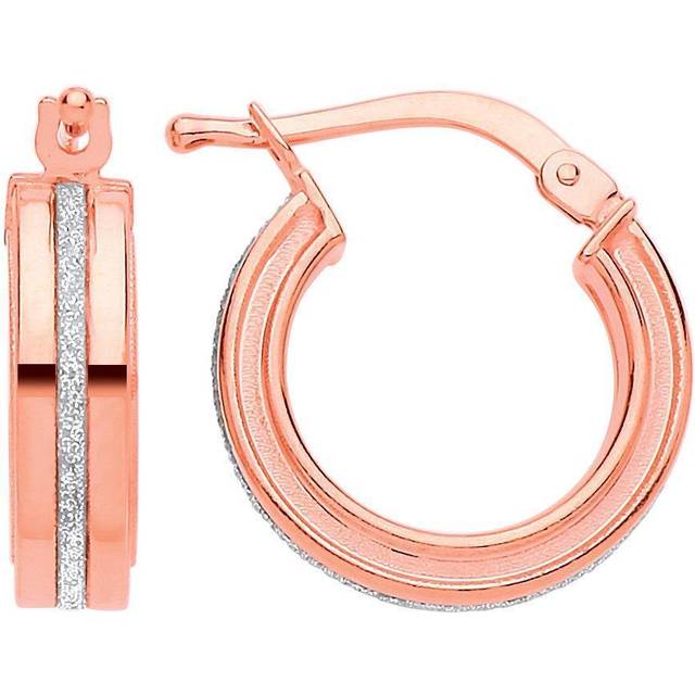 Jewelco London Ladies Rose Gold-Plated Sterling Silver Square Tube Moondust Groove Hoop Earrings 15mm - GVE900R
