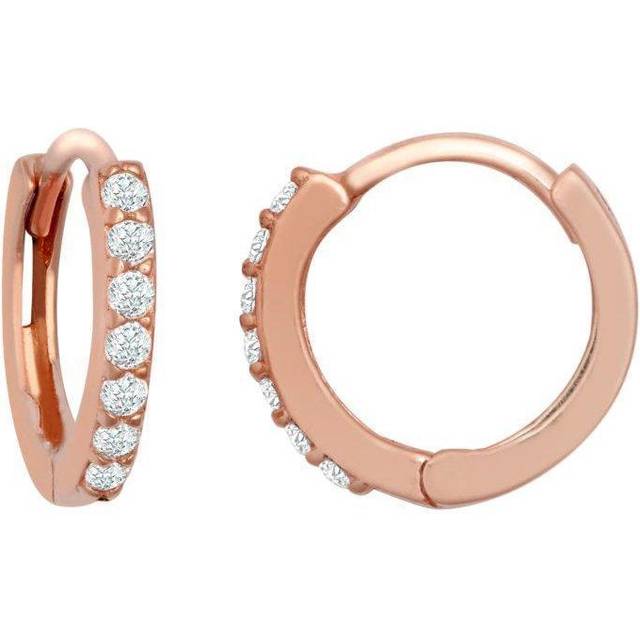 Jewelco London Ladies Solid 9ct Rose Gold Cubic Zirconia 7 Stone Eternity Huggie Hoop Earrings, 10mm - JER814