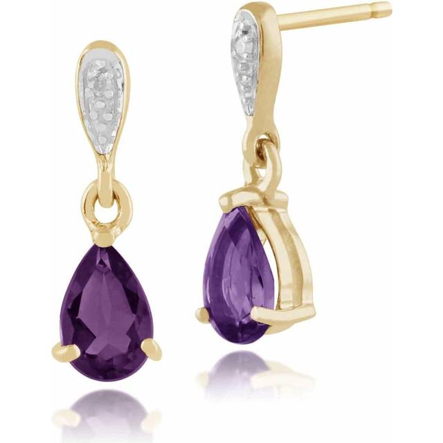 Classic Pear Amethyst & Diamond Drop Earrings in 9ct Yellow Gold 6mmx4mm