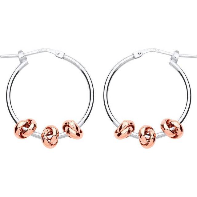 Jewelco London Ladies Rhodium & Rose Gold-Plated Sterling Silver Triple Knot Hoop Earrings 24mm - ER83