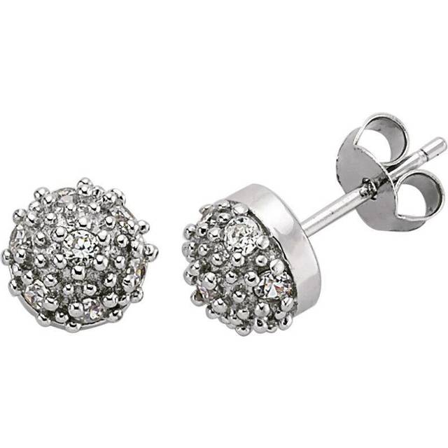Jewelco London Ladies Sterling Silver Cubic Zirconia Disco Ball Stud Earrings - GVE193