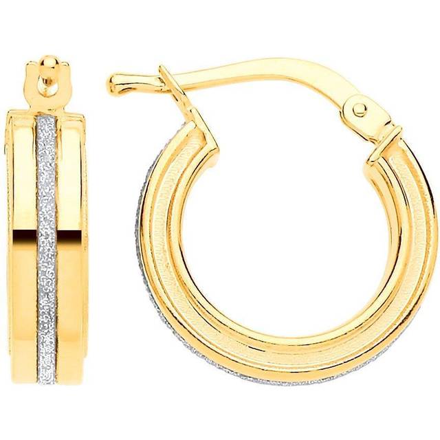Jewelco London Ladies Yellow Gold-Plated Sterling Silver Square Tube Moondust Groove Hoop Earrings 15mm - GVE900G