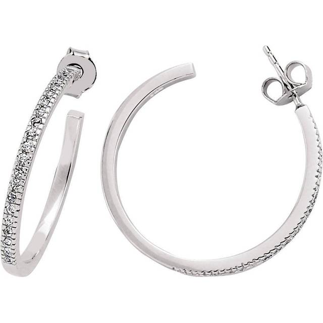 Jewelco London Ladies Sterling Silver Cubic Zirconia Half Eternity Hoop Earrings 30mm - GVE241