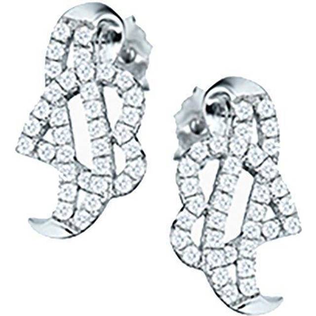 Jewelco London Rhodium Plated Sterling Silver White Cubic Zirconia Ribbon Scroll Love Heart Coeur-de-Rouleaux Stud Earrings - RE22664