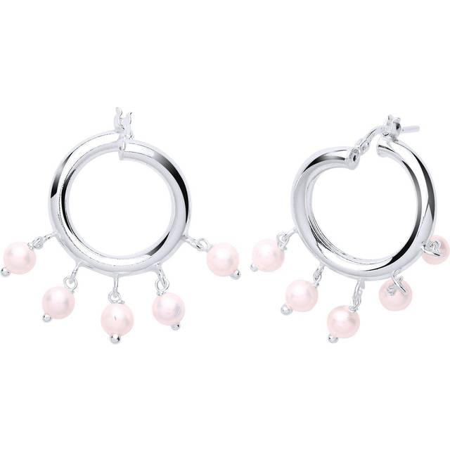 Jewelco London Ladies Sterling Silver Simulated Pearl Chandelier Droplets Hoop Drop Earrings 19mm 4mm - GVE759