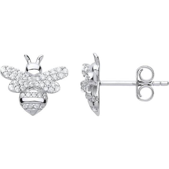 Jewelco London Ladies Sterling Silver Cubic Zirconia Queen Bumble Honey Bee Stud Earrings - GVE743