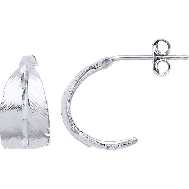 Jewelco London Ladies Sterling Silver Angel Feather Huggie Drop Hoop Earrings 14mm - GVE598
