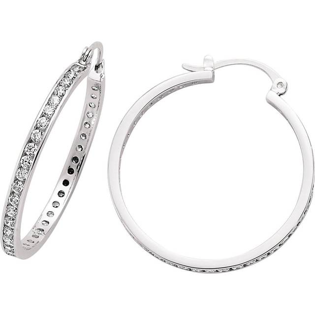 Jewelco London Ladies Sterling Silver Cubic Zirconia Channel Eternity Hoop Earrings 35mm - GVE162
