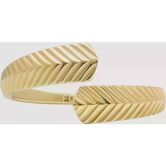 Fossil Harlow Gold Tone Stainless Steel Ring, Black, Size S, Women