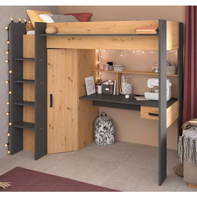 Vermont European Single (90 x 200cm) High Sleeper Bed with Shelves and Desk