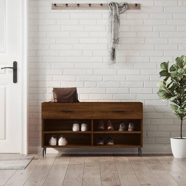 (brown oak) vidaXL Shoe Bench Shoe Cupboard Shoe Storage Shoe Rack Black Engineered Wood