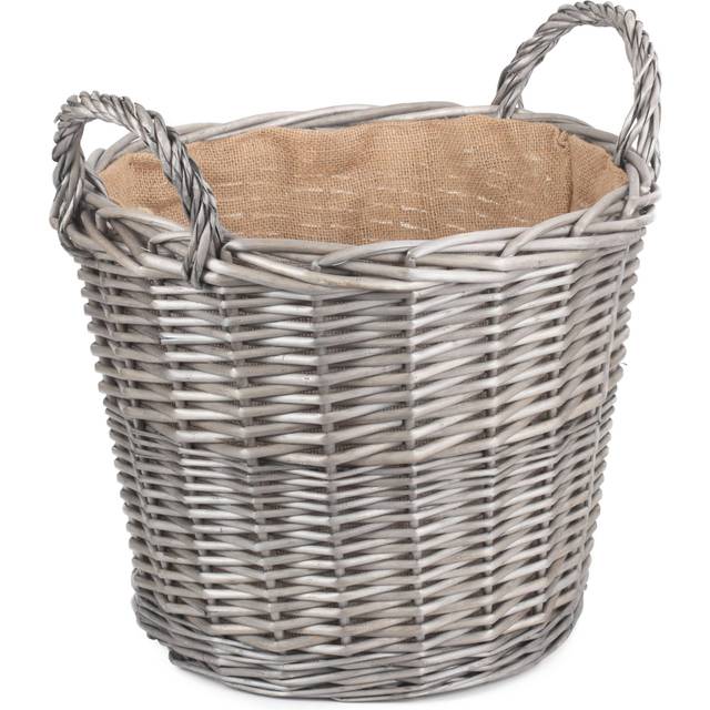 Round Antique Wash Finish Wicker Lined Wicker Log Basket - Large