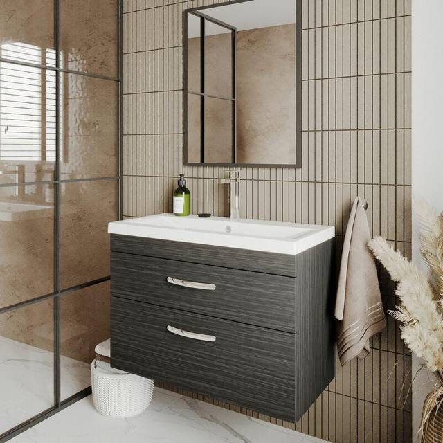 Athena Gloss White 810mm Wall Mount Vanity Unit - Charcoal Black (579mm H X 810mm W X 390mm D)