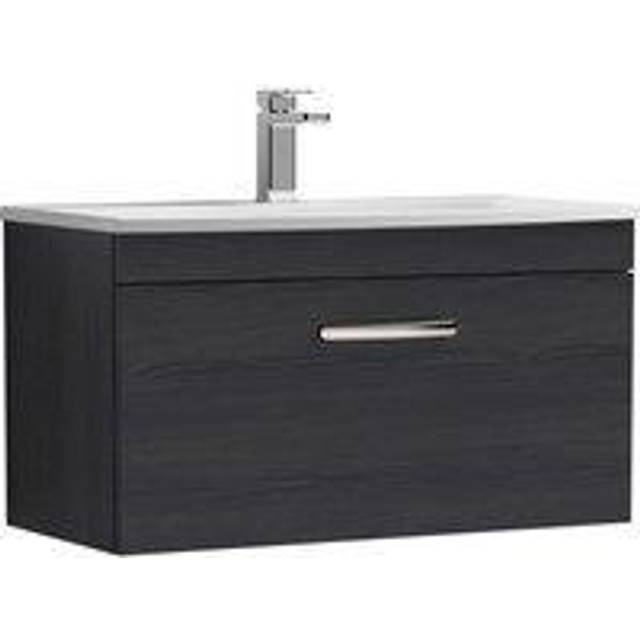 Nuie Athena 800 Wall Hung Single Drawer Vanity & Curved Basin - Black Woodgrain, Black