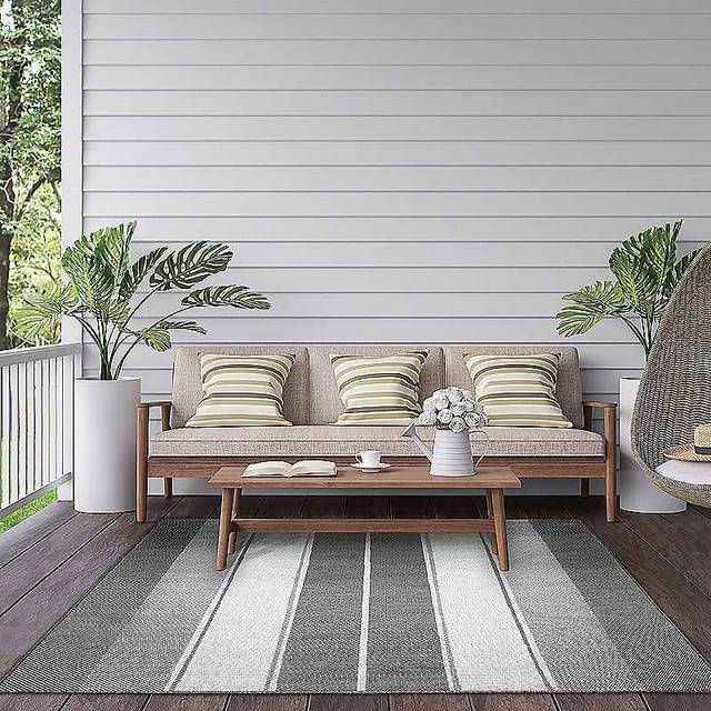 Duo Weave Indoor/Outdoor Rug Tonal Stripes Charcoal 170 X 120Cm, Grey