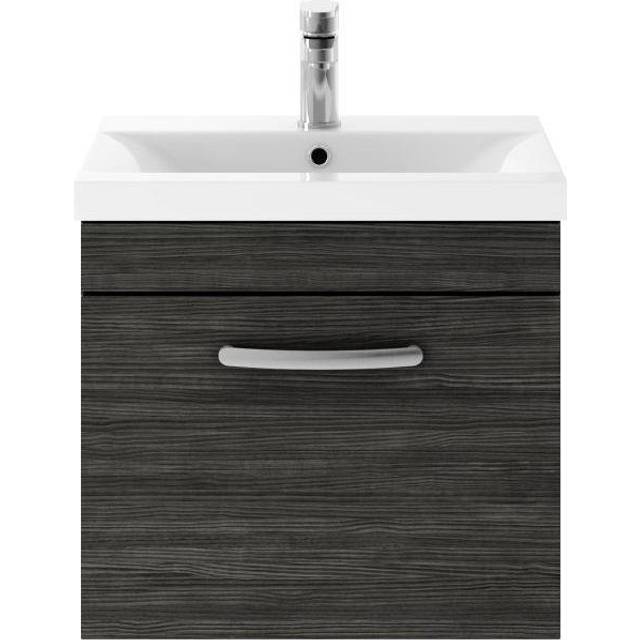 Nuie Athena 500 Wall Hung Single Drawer Vanity & Thin-edge Basin - Black Woodgrain, Black