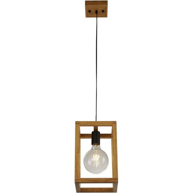 Searchlight 54741-1NA Square Pendant Natural Wood Black Metal