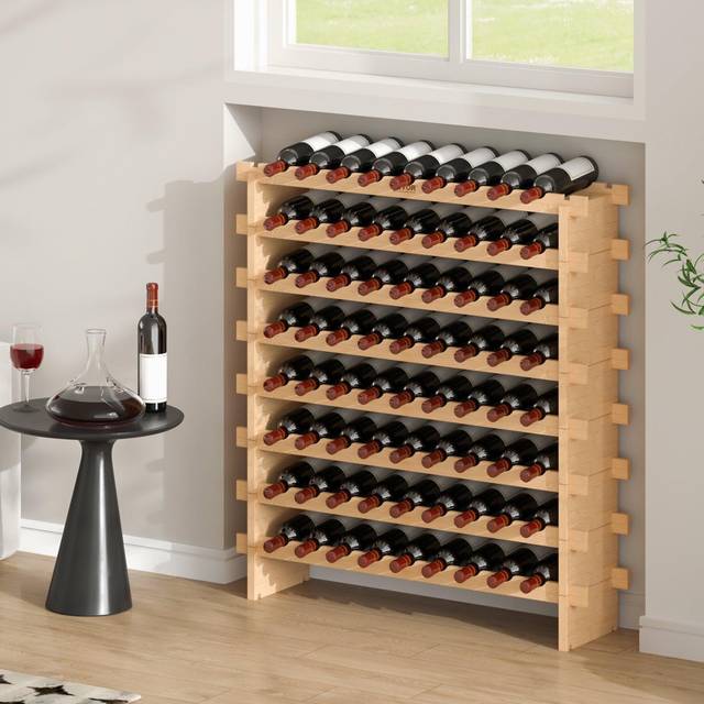 Vevor LSJJZZCPKD872TTK7V0 Bamboo Wood Display Shelf 8-Tier 72 Bottle Stackable Modular Wine Rack