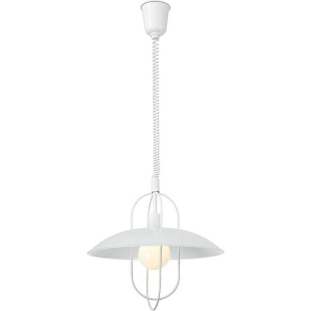Inspired Lighting - Inspired Deco - Riva - Rise & Fall Dome Ceiling Pendant E27, Matt White, Opal White Glass Shade