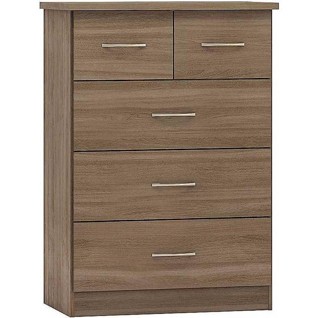 Seconique Nevada 3+2 Drawer Chest - Rustic Oak Effect, Brown