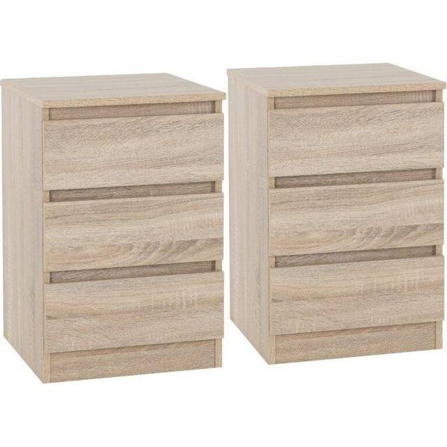 Seconique Malvern 3 Drawer Sonoma Oak Effect Bedside Table Set of 2 - Brown