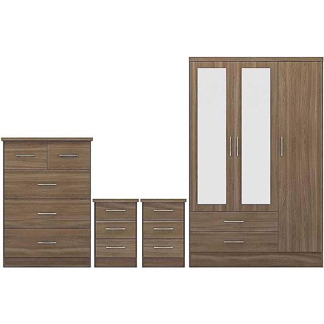 Seconique Nevada 3 Door 2 Drawer Wardrobe Bedroom Set - Rustic Oak Effect, Brown