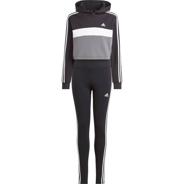 Cotton Cropped Hoodie/Leggings Outfit - black/grey/white - 7/8Y (120 to 126CM)