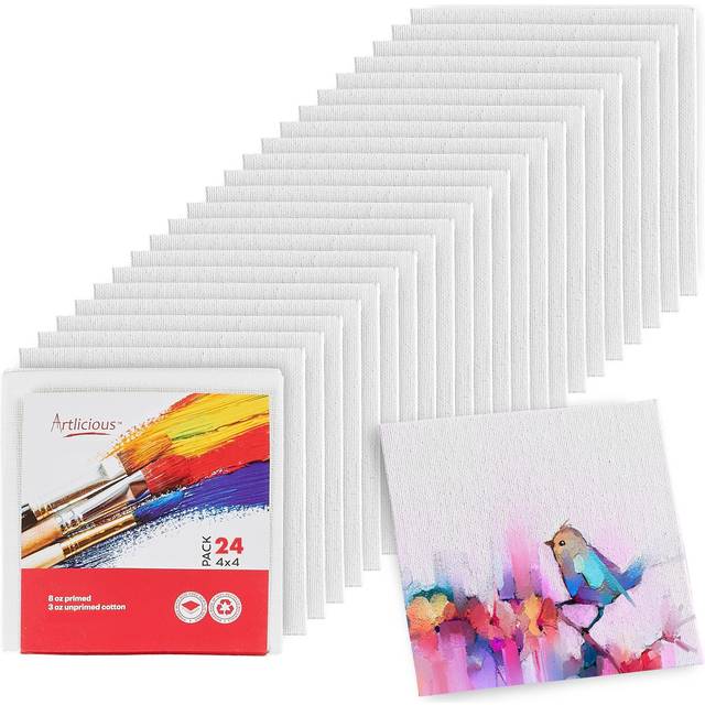 Artlicious Canvases for Painting - Pack of 12  4 x 4 Inch Blank White Canvas Boards - 100% Cotton Art Panels for Oil  Acrylic & Watercolor Paint