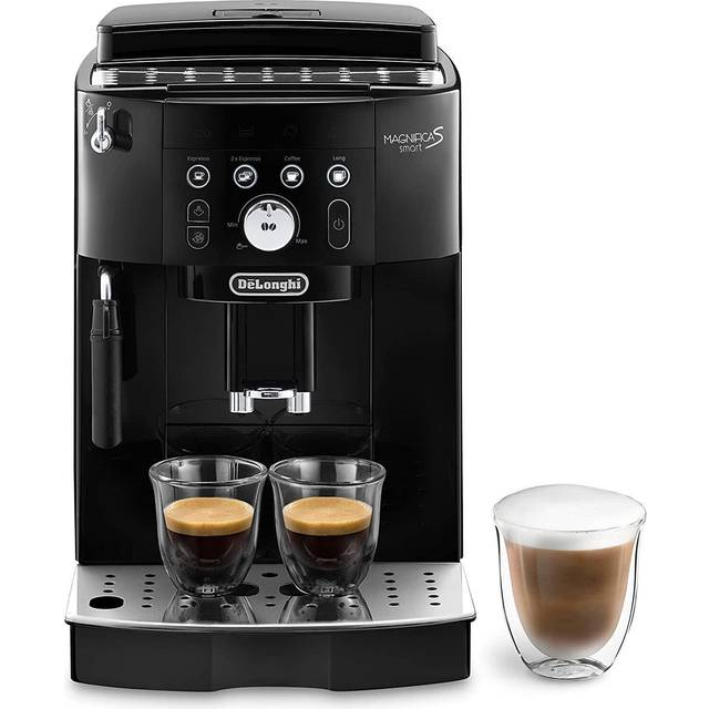 De'Longhi Magnifica S Smart Automatisk Kaffemaskin med Munstycke för Mjölkskumning för Cappuccino, Espresso, Kaffe och Långkaffe, Valknappar och Kontrollratt, 2-Koppsfunktion, ECAM 230.13.B, Svart