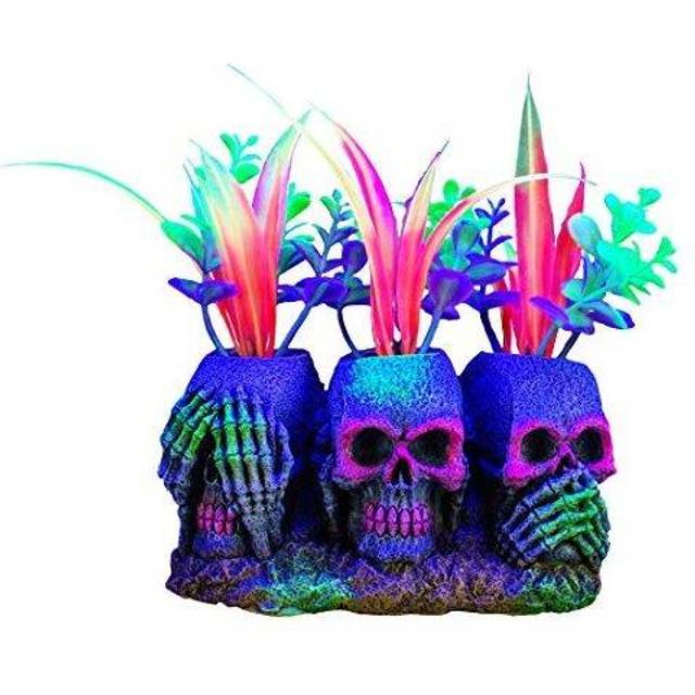 Marina iGLO Fluorescent Ornament 3 Skulls with Plants Small 14cm