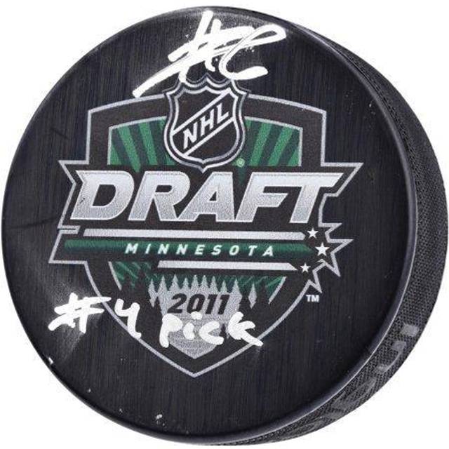 Adam Larsson Seattle Kraken Autographed 2011 NHL Draft Logo Hockey Puck with "#4 Pick" Inscription