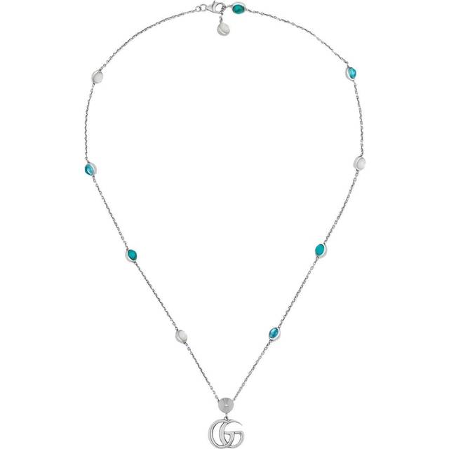Gucci Double G mother-of-pearl and topaz-embellished sterling silver necklace (One Size)
