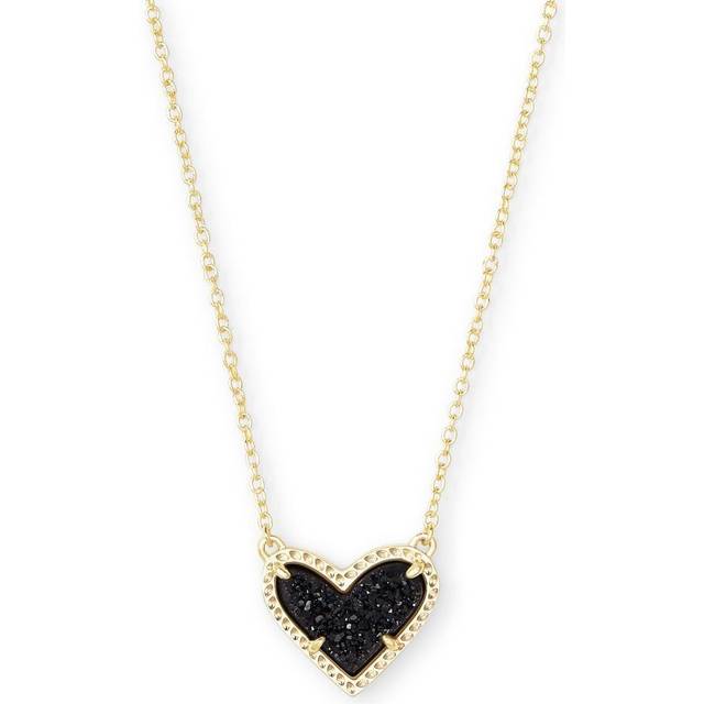 Kendra Scott Ari Heart Short Pendant Necklace in 14k Gold-Plated Brass, Black Drusy, Fashion Jewelry for Women