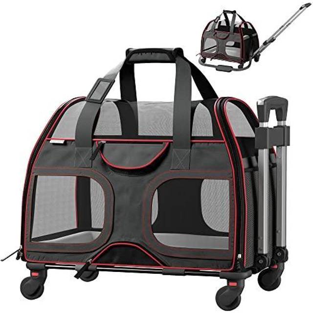 Katziela Pet Carrier - Airline Compliant - TSA Approved Pet Carrier for Small Dogs and Cats - Soft FAA Travel Airplane Dog Carrier Luggage (Black/Red)