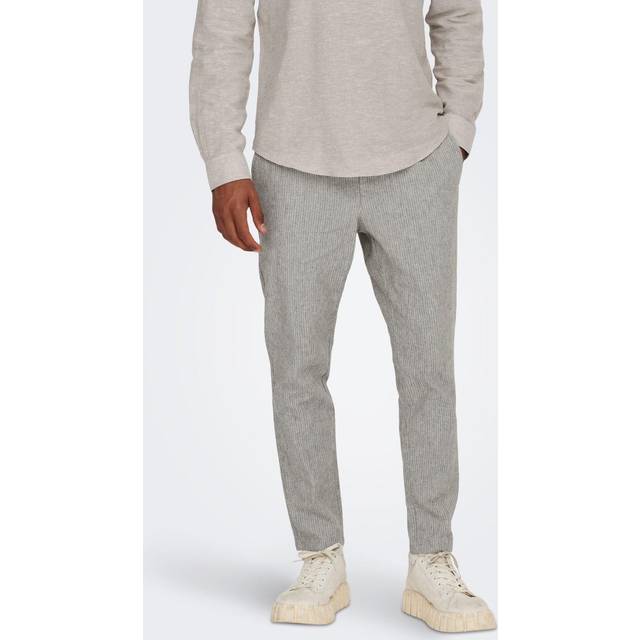 ONLY & SONS Sweatbyxa för män ONSLINUS Crop Life LIN – Tapered Fit – XS-XXL, Teak, S