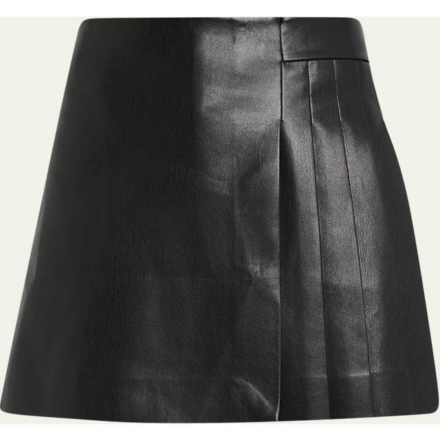 Toni Vegan Leather Asymmetric Pleated Mini Skirt - BLACK - 12