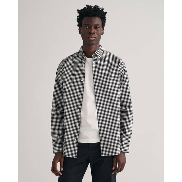 Gant for man. 3000120 Black Vichy check poplin shirt Regular Fit (3XL), Casual, Cotton, Long sleeve
