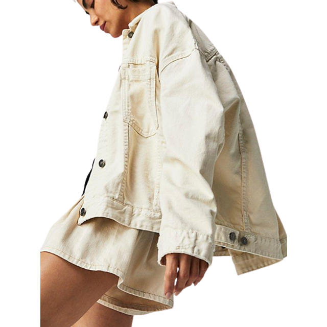 We The Free Opal Swing Denim Jacket in Bright Ecru, Size: Large